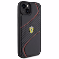 Ferrari dygsniuotas metalo logotipa dėklas iPhone 15 Plus – juodas