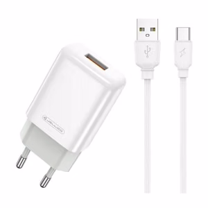 Įkroviklis Jellico EU01 2.4A USB-A + USB-A to USB-C cable 1.0m baltas