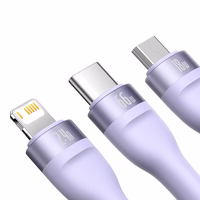 Baseus kabelis Flash Series II 3 in 1 - USB į Type C, Lightning, Micro USB - 66W 6A 1,2 metro (CASS040005) violetinis