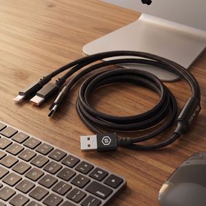 Blavec Trixo pintas kabelis - USB į 2xType C + Lightning - QC 18W PD60W 3A 1,3 m (CTR-U2CL3B13) juodas