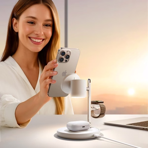 Joyroom JR-W23 Qi2 4-in-1 stalinis įkroviklis su integruota induktyvia nakties lempa - baltas