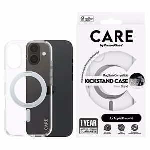 CARE by PanzerGlass Funkcinis dėklas telefonui su stovu iPhone 16 6.1" sidabrinis/sidabrinis Magnetinis 1325