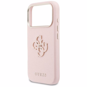 Dėklas Guess PU Grained 4G Resin Metal Logo Apple iPhone 17 Pro Max rožinis