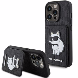 Karl Lagerfeld Saffiano Cardslots and Stand Monogram Choupette чехол для iPhone 15 Pro Max - чёрный