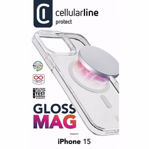 Cellularline Gloss Mag dėklas, skirtas iPhone 15, suderinamas su MagSafe, skaidrus