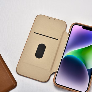 iCarer CE Premium odinis folio dėklas iPhone 14 Plus su MagSafe magnetiniu flipu - brūdas