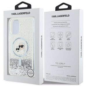 Karl Lagerfeld Liquid Glitter Karl&Choupette Head Magnetinis dėklas telefonui iPhone 16 - skaidrus