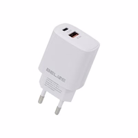 Beline Tinklo įkroviklis 1x USB-C + 1x USB 30W balta (tik galvutė) PD 3.0 + QC 3.0 BLN2CW30 GaN