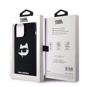 Karl Lagerfeld silikoninis Choupette Head magnetinis dėklas telefonui iPhone 15 Pro - juodas