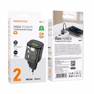 Borofone Įkroviklis BN17 Sunlight - USB + Type C - QC 3.0 PD 20W 3A juodas