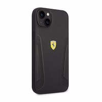 Dėklas telefonui Ferrari FEHCP14MRBUK iPhone 14 Plus 6.7 juodas odinis šonų įspaudas