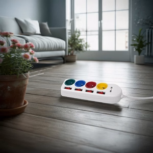 Maclean power strip, extender 4 sockets + 2xUSB, with switches, 250VAC/10A, 2.1A 5V, 1.5m, white, MCE229 W