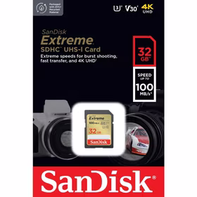 SanDisk atminties kortelė Extreme SDHC 32GB 100/60MB/s C10 V30 UHS-I U3