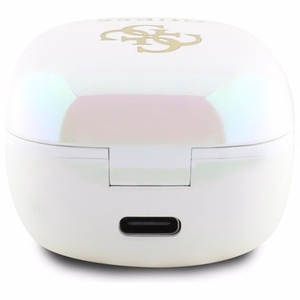 Guess Bluetooth ausinės GUTWSJ144ESH TWS + įkrovimo stotelė baltos/baltos perlamutrinės 4G spausdintas logotipas