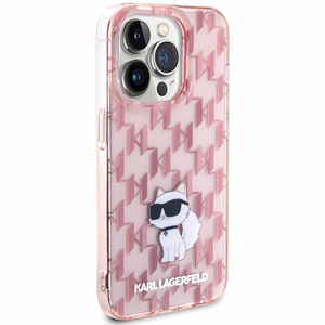 Karl Lagerfeld monograma Choupette dėklas telefonui iPhone 15 Pro Max - rožinis