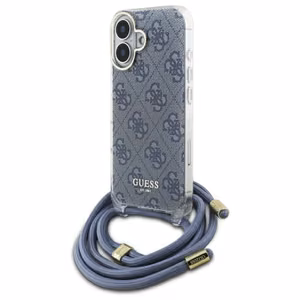 Guess Crossbody Cord 4G Print dėklas su dirželiu iPhone 16 - mėlynas