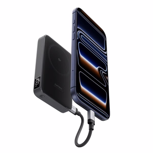 Cuktech WPB100 išorinė baterija 10 000 mAh, Qi2, 30 W, su magnetiniu tvirtinimu ir stovu – juoda