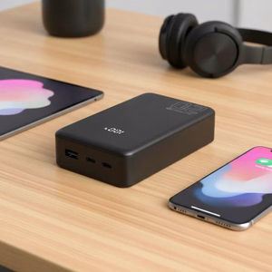 Išorinė baterija 20 000mAh, 1x USB, 2x USB-C, 20W, QC4+, LCD ekranas, juodas