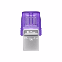 Kingston Technology DataTraveler microDuo 3C USB atmintukas 64 GB USB Type-A / USB Type-C 3.2 Gen 1 (3.1 Gen 1) Violetinė, Nerūdijančiojo plieno