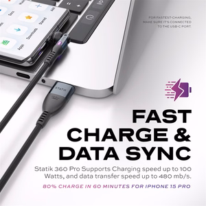 STATIK Statik 360 Pro laidas 2.0 USB-C; 1 m, juodas