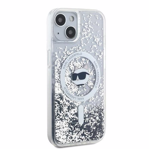 Karl Lagerfeld Skystas Blizgučiai Choupette galvos MagSafe dėklas iPhone 13 - permatomas