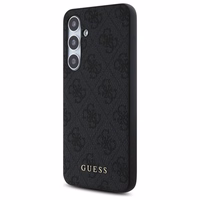 Guess GUHCS24FEG4GFGR S24 FE S721 pilkas/pilkas kietas dėklas 4G Metalinis Auksinis Logotipas