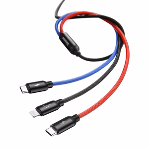 BASEUS Colorfone CAMLT-BSY01 USB kabelis 1,2 m USB A 3 x USB C Juoda, Raudona, Mėlyna