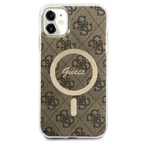 Rinkinys Guess GUBPN61H4EACSW Dėklas+Įkroviklis iPhone 11 6.1" rudas/rudas kietas dėklas 4G Spauda Magnetinis