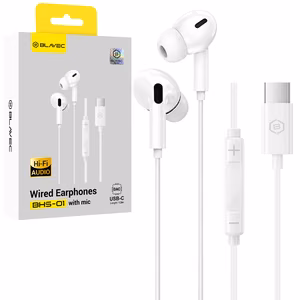 Blavec BHS-01 USB-C į ausis įstatomos ausinės su mikrofonu ir DAC (BHS01-W), baltos