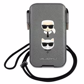 Karl Lagerfeld Saffiano Ikonik Karl&Choupette Head 6.7'' Rankinė - pilka