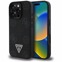 Guess Grained Hot Stamp Peony trikampio logotipo magnetinis dėklas telefonui iPhone 16 Pro - juodas
