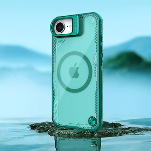 Nillkin Iceblade Prop magnetinis dėklas su stovu iPhone 16e telefonui - žalias