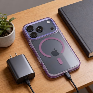 Su MagSafe suderinamas Frame Clear Hybrid Mag Cover dėklas iPhone 17, violetinis