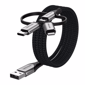 Vention USB 2.0 A Male to 3-in-1 Micro-B & USB-C & Lightning Male laidas 1 m, pilkos spalvos aliuminio lydinio tipo