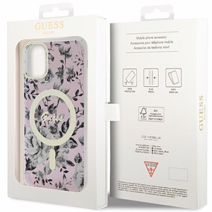 Guess GUHMN61HCFWSP iPhone 11 / Xr 6.1" rožinis kietas dėklas Gėlė MagSafe