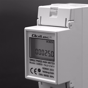 Qoltec 50899 – vienfazis elektroninis elektros energijos skaitiklis, 230 V, LCD, 2P, DIN bėgelis