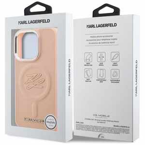 Karl Lagerfeld inicialų ir metalinis logotipas MagSafe dėklas iPhone 16 Pro Max - rožinis