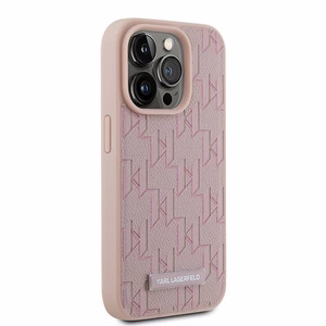 Karl Lagerfeld odinis Monogram Metal Logo dėklas telefonui iPhone 15 Pro - rožinis