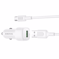 "Borofone" automobilinis įkroviklis BZ34 Cloud - USB - QC 3.0 18W su C tipo USB kabeliu, baltos spalvos