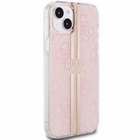 Guess IML 4G Gold Stripe dėklas telefonui iPhone 15 Plus / 14 Plus - rožinis