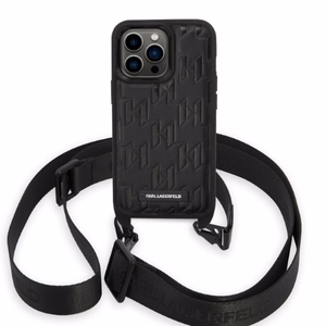 Karl Lagerfeld KLHCP14LSTMMK iPhone 14 Pro 6.1" kietasis dėklas juodas/juodas Monograminė Plokštelė Logotipas Dirželis