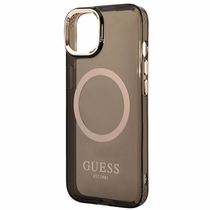 Guess GUHMP14MHTCMK iPhone 14 Plus 6.7" juodas/juodas kietas dėklas Auksinis kontūras Pusiau permatomas Magnetinis