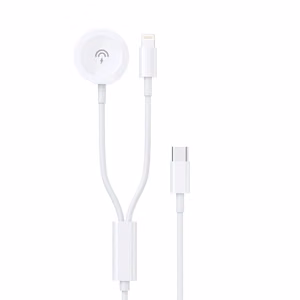 Dudao A12MAX-2in1 USB-C–iWatch / Lightning kabelis, 20 W, 1,2 m, baltas