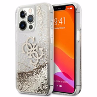 Guess 4G Big Liquid Glitter dėklas telefonui iPhone 13 Pro Max 6.7" - auksinis