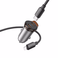 Automobilinis įkroviklis Hoco 2 x USB C QC PD 45W + kabelis USB C į Lightning NZ16B metalinis pilkas