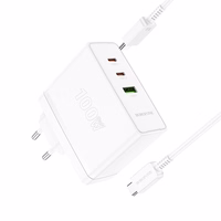 Borofone sieninis įkroviklis BN11 Imperial - USB + 2xType C - QC 3.0 PD 100W su Type C į Type C kabeliu baltas