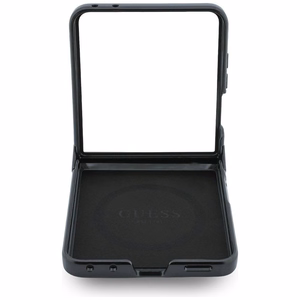 Juodas „Guess 4G Classic MagSafe“ dėklas, skirtas „Samsung Galaxy Z Flip8“