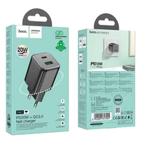 Įkroviklis telefonui Hoco USB A + USB C QC3.0 PD 3A 20W N41 juodas