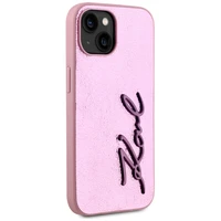 Karl Lagerfeld Wrinkled Metal Signature dėklas telefonui iPhone 15 - rožinė