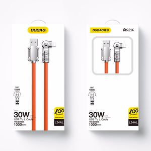 Dudao L24AL USB-A - Lightning kampinis kabelis su 180° pasukimu 30W 1m - oranžinis